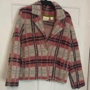 Maeve Pink & Light Gray Plaid  Blend Blazer